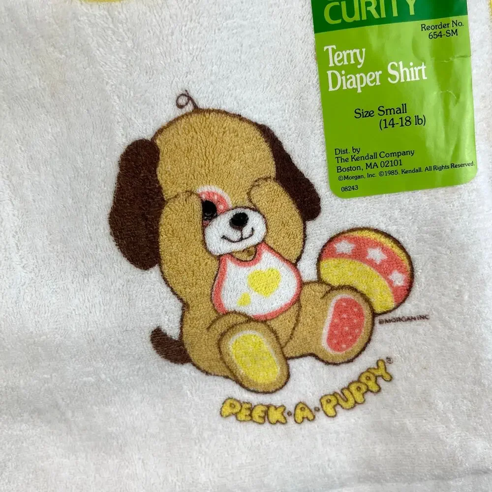 Vintage Curity Peek-A-Puppy Terry Diaper Shirt Set Small NWT